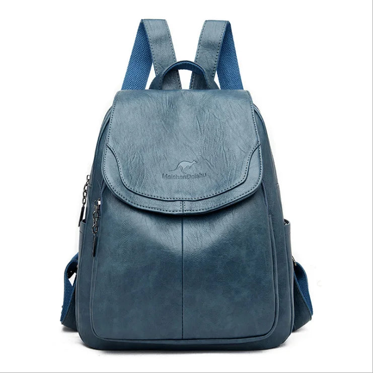 Mochila de cuero partido Azul claro