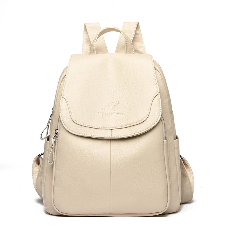 Mochila de cuero partido Beige