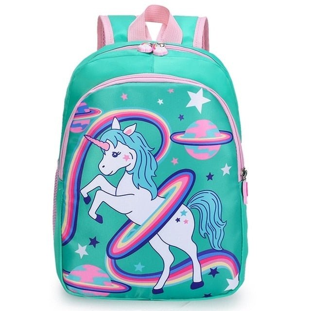 Mochila escolar diseño unicornio Verde